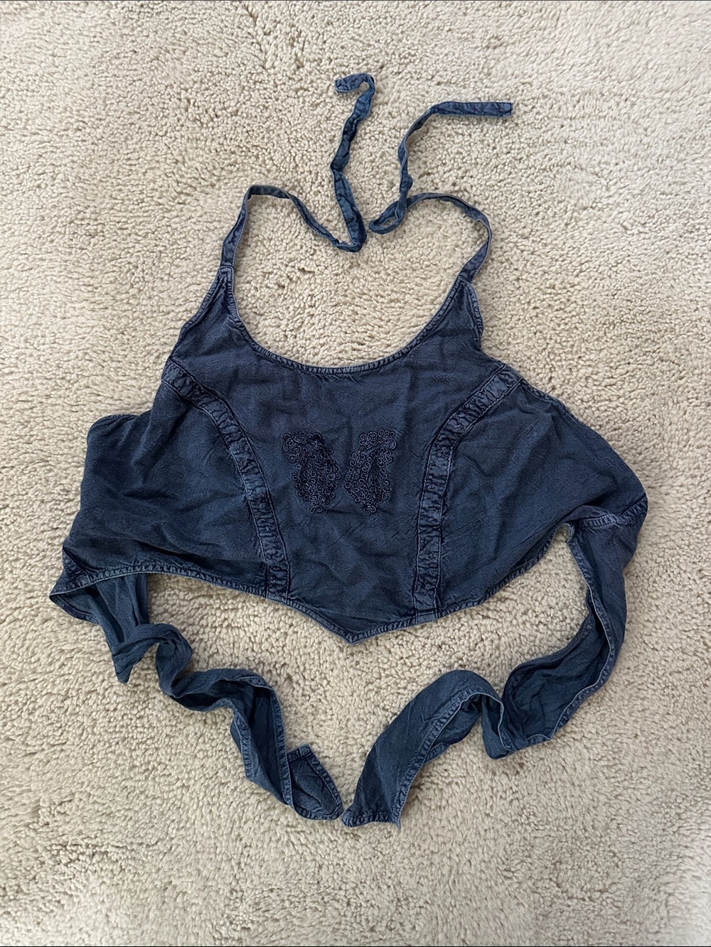 Navy Halter Tie-Back Crop Top